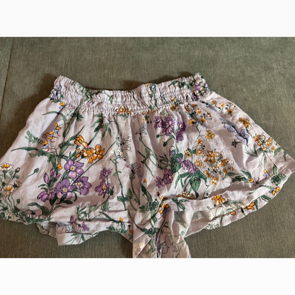 Anthropologie Floral Smocked Waist Shorts Lavender Purple Wildflower Size L